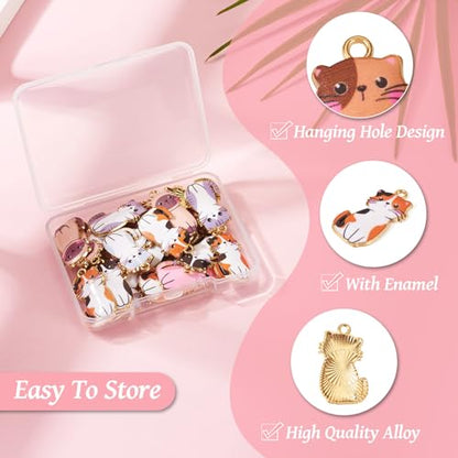 Enamel Cat Charms Alloy Enamel Pendants Cute Animal Pendants Lovely Cute Kitty Charm for Bracelet DIY Necklace Earrings Keychain Dangle Craft Jewelry Making - style: Cute Cat