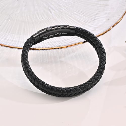 VNOX Men's Inspirational Mantra Engarved Handmade Braided Leather Adjustable Cuff Bangle Bracelet Encouragement Motivational Gift for Men - style: Black-Double Braided