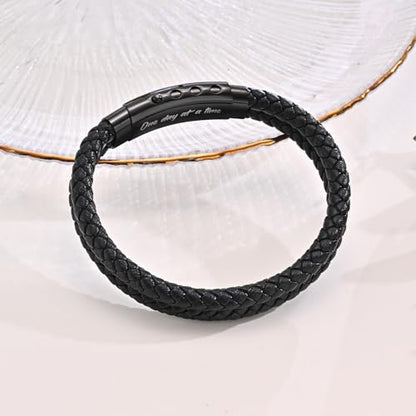 VNOX Men's Inspirational Mantra Engarved Handmade Braided Leather Adjustable Cuff Bangle Bracelet Encouragement Motivational Gift for Men - style: Black-Double Braided
