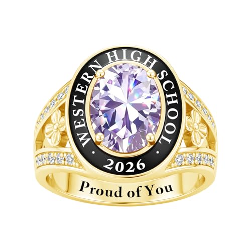 ROMANTICWORK Class Rings for Women High School 925 Sterling Silver Customizable Engraved Rings for Women Graduation Ring Size 4 to 16 Jewelry Gifts for Sisters Friends - color: Class Ring for Women 04