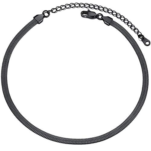 PROSTEEL 3mm/5mm Herringbone Choker Necklace for Women, 12.5"/15"/18", Stainless Steel/Sterling Silver Flat Snake Chain in Silver/Yellow Gold/Rose Gold/Black, Come with Box - color: 5mm-Black Plated, size: 15 Inch