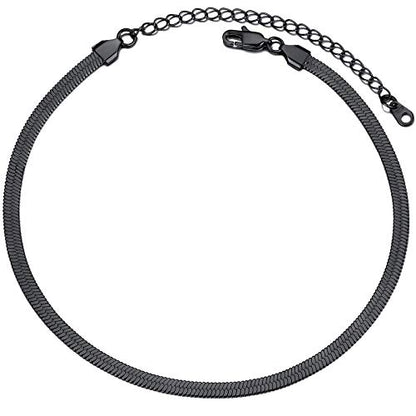 PROSTEEL 3mm/5mm Herringbone Choker Necklace for Women, 12.5"/15"/18", Stainless Steel/Sterling Silver Flat Snake Chain in Silver/Yellow Gold/Rose Gold/Black, Come with Box - color: 5mm-Black Plated, size: 15 Inch