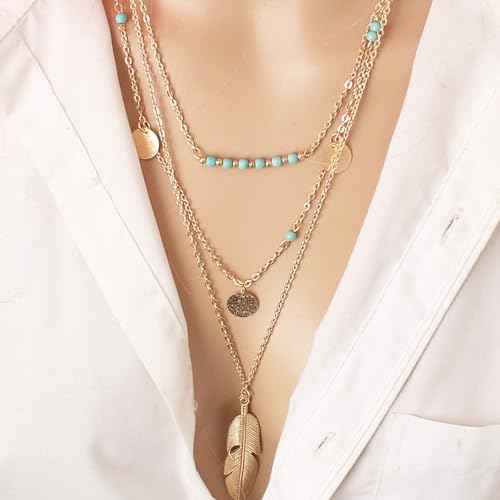 NEWITIN 15 Pieces Gold Bohemian Jewelry Set for Women Turquoise Jewelry Set | Costume Gold Jewelry, Western Jewelry, Belt Chain Necklaces Bracelets Rings Earrings Set for Women Party Daily, Women Gifts - color: Dark Gold