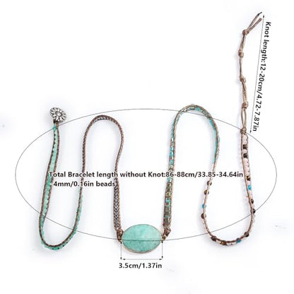 Women Wrap Bracelets Boho Natural Stone Jasper Turquoises Strand Bracelet Jewelry Collection - color: Amazonite