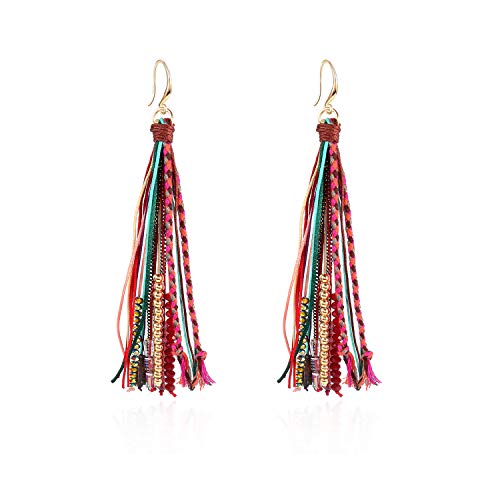 Bohemian Feather Dangle Earrings for Women with Shell Beads Long Tassel Design Drop Earrings - style: Boho-tassel