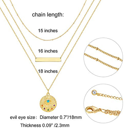 Fiusem Gold Plated Layered Necklaces for Women, Dainty 14K Gold Plated Pendant Necklace and Choker Necklaces for Women - style: Layered Evil eye