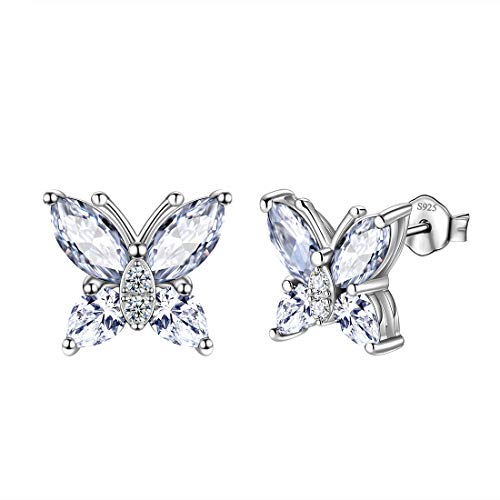 Butterfly Birthstone Stud Earrings - Women 925 Sterling Silver Butterflies Birthstone Stud Earrings Birthday Gift for Women - color: D.April