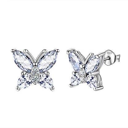 Butterfly Birthstone Stud Earrings - Women 925 Sterling Silver Butterflies Birthstone Stud Earrings Birthday Gift for Women - color: D.April