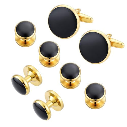 Cufflinks for Men and Tuxedo Shirt Studs Set with Gift Box Stainless Steel Cuff links - style: Gold/Black-2+6