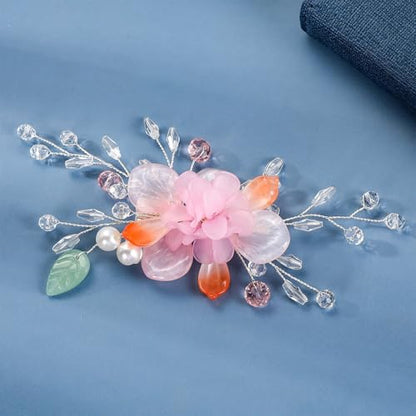Wedding Hair Clips, Crystal Hair Pins Pearl Rhinestone Hair Barrettes, Bridal Flower Hair Pieces Pearl Headpieces Hair Accessories for Women Girls (White&Pink) - color: White&Pink
