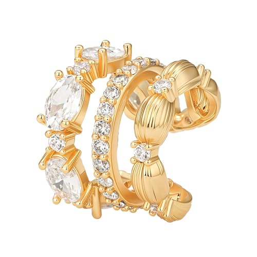Ear Cuffs Non Piercing for Women 14K Gold Plated Ear Cuff Earrings Colorful Cubic Zirconia Paved Trendy Cartilage Earring Jewelry | Single - color: White, Gold
