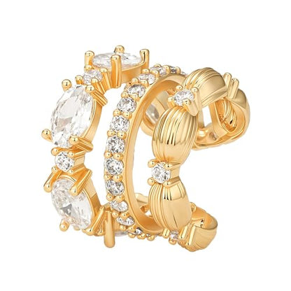 Ear Cuffs Non Piercing for Women 14K Gold Plated Ear Cuff Earrings Colorful Cubic Zirconia Paved Trendy Cartilage Earring Jewelry | Single - color: White, Gold