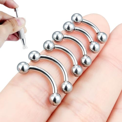Internally Threaded Eyebrow Piercing Jewelry Surgical Steel Tiny Eyebrow Rings Vertical Labret Lip Jewelry Small Ear Rook Earring for Women Men 18g 16g 14g Plus Piercing Ball Grabber Tool - color: silvertone, size: 14g,ball end