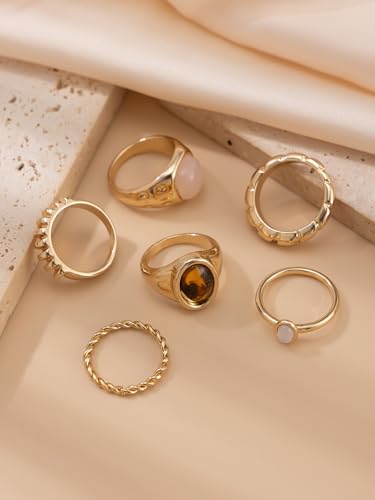 Gold Rings for Women Non Tarnish Boho Stackable Adjustable Open Rings Set Finger Knuckle Stacking Ring Packs Jewelry Gift - color: Gold Chunky Stackable Rings 6Pcs