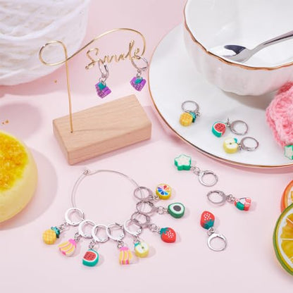 SUNNYCLUE 1 Box 40Pcs Stitch Markers Locking Crocheting Markers Knitting Fruit Polymer Clay Beads Removable Clip on Charm Leverback Clasps Crochet Stitch Marker for Yarns Knit Crocheting Sewing Adult - color: 40pcs Fruit Clay Beads Stitch Markers With Upg