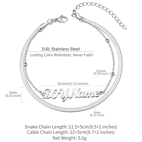 ChainsHouse Double Layer Anklet Bracelet for Women,Adjustable Chain Anklets Stackable Dainty Anklets,Stainless Steel/Gold Plated/Black Ankle Jewelry Gifts - color: A-Silver-Snake Chain