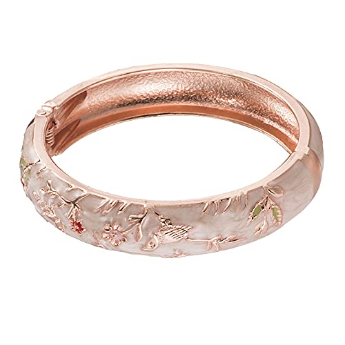 UJOY Cloisonne Indian Bangle Colored Crystal Plated Hinge Cuff Bracelet Hollowed Bird Enamel Jewelry Gift 55C49 - color: 2 Pcs/set-Bird-Cream White