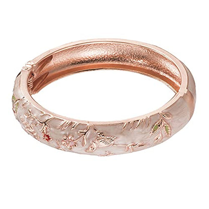 UJOY Cloisonne Indian Bangle Colored Crystal Plated Hinge Cuff Bracelet Hollowed Bird Enamel Jewelry Gift 55C49 - color: 2 Pcs/set-Bird-Cream White