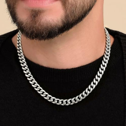 Gold Cuban Link Chain for Men Mens Stainless Steel Miami Curb Chains Necklace 5/8/10/12/14mm Thick Real Gold/Silver/Black Plated Diamond Cut Non-Tarnish Jewelry Trendy Gifts 16-30 Inch with Gift Box - color: 10mm Width - Stainless Steel, size: 16 in (41 c