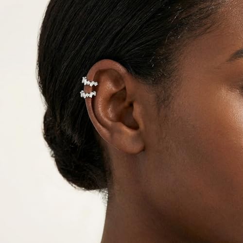 SLUYNZ 925 Sterling Silver CZ Cuff Earrings for Women Small Hoop Earrings No Piercing Cartilage Earrings - color: A-Silver