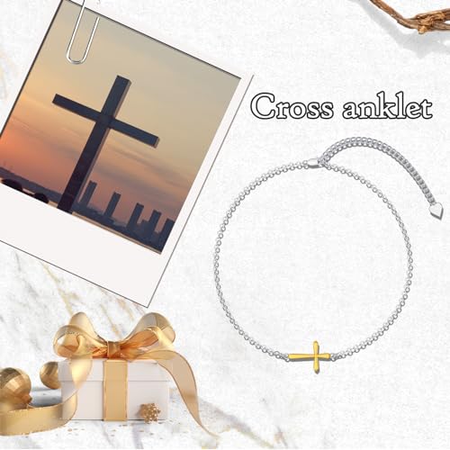 925 Sterling Silver Anklet Foot Bracelet with Crystal from Austria, Anklet Jewelry Gifts for Women 11 Inch Adjustable - style: Cross
