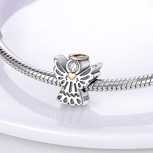 MULA 925 Sterling Silver Charms for Bracelets and Necklace Family Pendants | Airplane Travel Dangle Beads Family Tree Jewelry Charms for Women - color: Angel Bless Charm