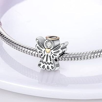MULA 925 Sterling Silver Charms for Bracelets and Necklace Family Pendants | Airplane Travel Dangle Beads Family Tree Jewelry Charms for Women - color: Angel Bless Charm