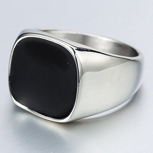 Stainless Steel Classical Simple Plain Black Enamel Signet Pinky Ring