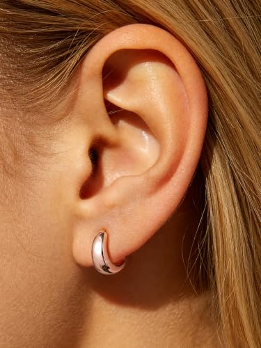 Bestyle Gold Huggies Earrings for Women Hypoallergenic 925 Sterling Silver Post Huggie Hoop Earrings Thick Lightweight Small Hoop Earrings 8/10/12/14mm - color: Rose Gold, size: 8mm