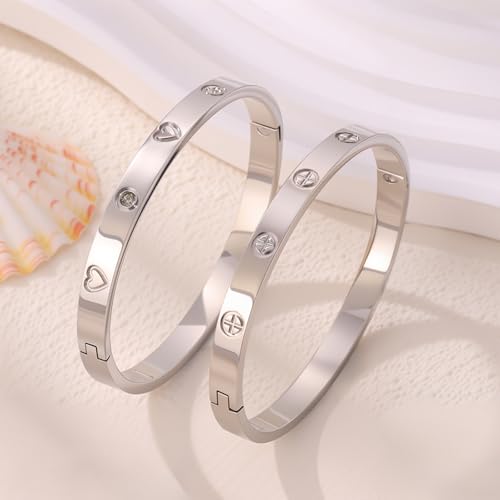 Camhanno Gold Bangles for Women - Stainless Steel Love & Friendship Bracelet Set with Gift Box | Daily Wear & Party Jewelry - color: 2Pcs Silver Set Style 5