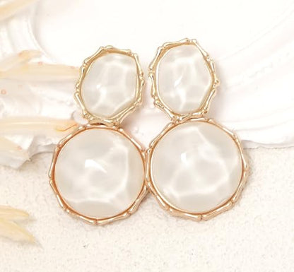 Resin Earrings for Women Acrylic Water Ripple Earring Boho Dangle Drop Earring - color: White