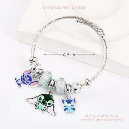 YouLuo Cute Necklace Charm Bracelet Set,Personalized Jewelry Gift for Women | Cute Charm Bracelet, Adjustable Stainless Steel Bracelet, Anime Cartoon Accessories Bracelets for Women Gift and Friendship - color: Black