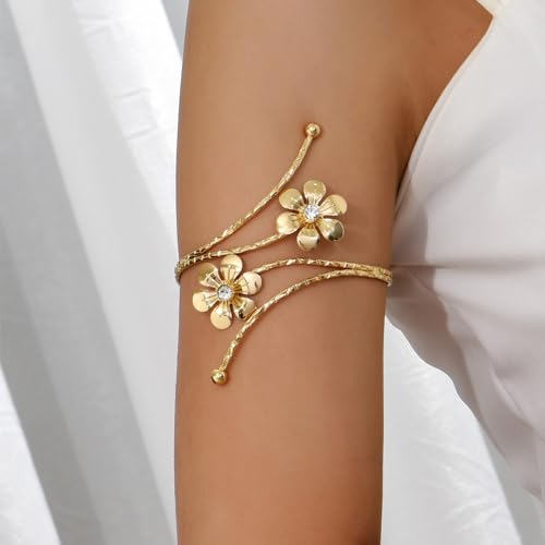 Harry and Henry Arm Cuff Gold Upper Arm Jewelry for Women Adjustable Open Cuff Bangle Bracelets Armband Jewelry Summer Outfits for Women 2026 - color: E5:Arm Cuff Flower
