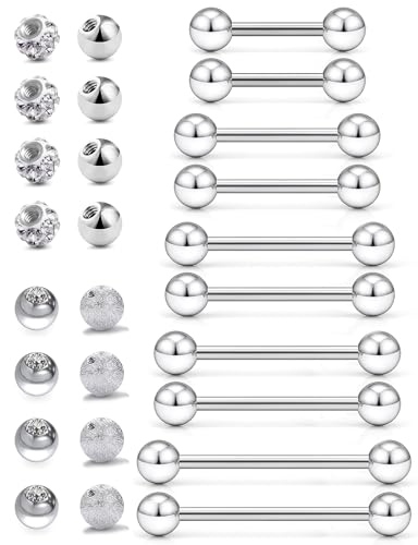 14G 16G Nipple Piercings Tongue Rings Externally Threaded Hypoallergenic 316L Surgical Steel Nipple Tongue Barbell Piercing Jewelry for Women Men 12mm 14mm 16mm 19mm 22mm - color: 16G/Externally Threaded/12mm-22mm Bars/5mm Balls