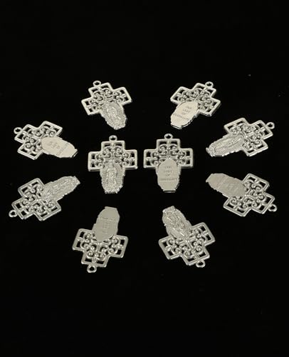Saint Therese of Lisieux/Saint Mother Teresa of Calcutta/Divine Mercy Jesus/Mater Dolorosa Patron Saint Medal Charm Pendant for DIY Rosary Necklace Bracelet Jewelry Making Part - color: 20pcs-Our Lady Guadalupe Cross
