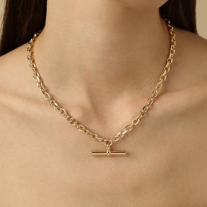 COBI T Bar Necklace for Women, Circle Pendant Necklaces,Gold Tone Finished Four Leaf Clover | Link Chain Necklace with T-Bar Charm, Adjustable 17"/18"+2" Jewelry Gift - color: Gold, style: T-Bar