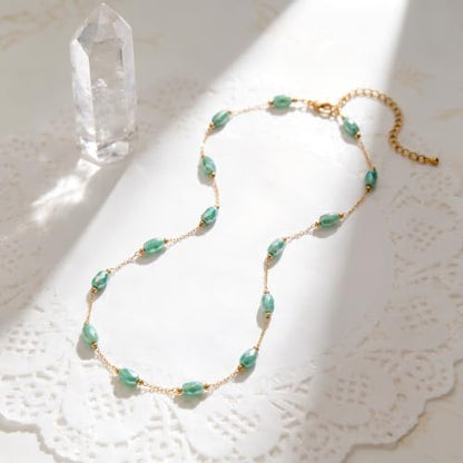 RINHOO Dainty Beaded Necklace for Women 18K Gold Plated Stainless Steel Colorful Blue Pink Choker Boho Choker Necklace Jewelry Gift for Women - color: Style 2-Green