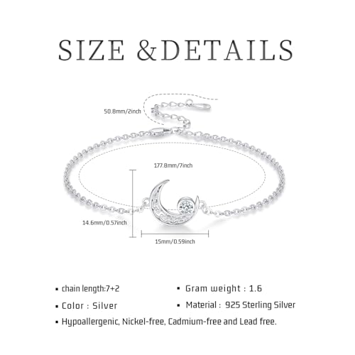 Moon Bracelet for Women 925 Sterling Silver Moonstone/Birthstone Moon Bracelet Butterfly/Dragonfly Bracelet Celtic Moon Butterfly Dragonfly Jewelry Gifts for Women - style: 04 Apr-birthstone