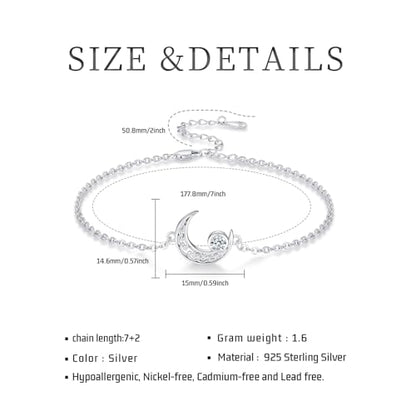 Moon Bracelet for Women 925 Sterling Silver Moonstone/Birthstone Moon Bracelet Butterfly/Dragonfly Bracelet Celtic Moon Butterfly Dragonfly Jewelry Gifts for Women - style: 04 Apr-birthstone