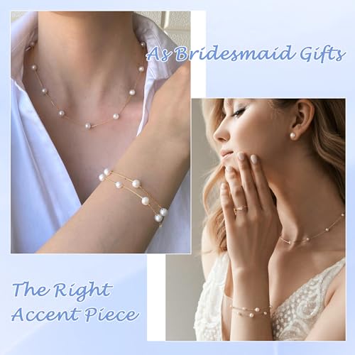 DAYANEY Pearl Bracelets for Women Gold Bracelet Silver Pearl Jewelry | Gold Bracelet Silver Pearl Jewelry Summer Gifts for Girls Dainty Daisy and Heart Bracelets Cute Floral Jewelry for Bridesmaid - style: Gold Pearl-Layered