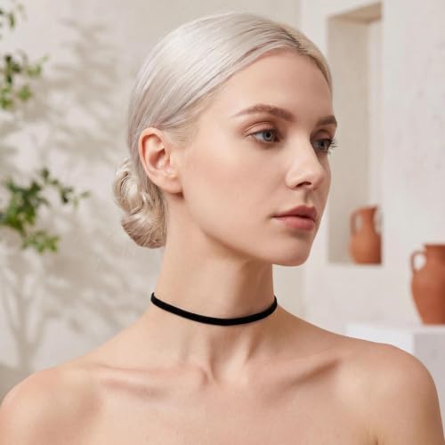 Velvet Choker Necklace for Women Goth Halloween Y2K Ribbon Collar Set - color: Black-0.2''-30pcs
