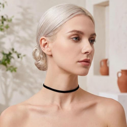 Velvet Choker Necklace for Women Goth Halloween Y2K Ribbon Collar Set - color: Black-0.2''-30pcs