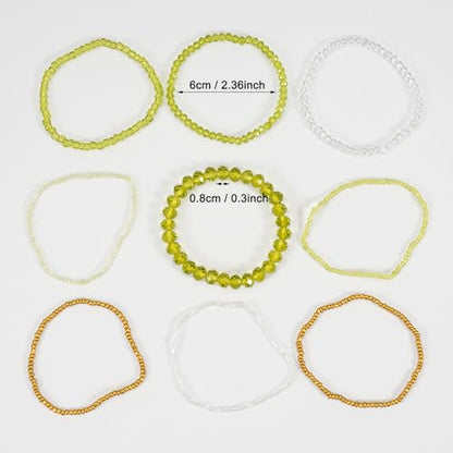 Boho Colorful Stackable Crystal Glass Beads Stretch Bracelets Multilayered Bracelets for Women Bohemian Jewelry - color: Green 9pcs