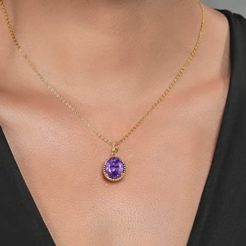 Gem Stone King 11X9MM Oval Gemstone Birthstone Pendant Necklace | 925 Sterling Silver | Solitaire Necklace For Women | With 18 Inch Chain | Fine Jewelry Gifts for Mom Women Wife Her - color: Amethyst-February