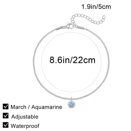 Wellike Silver Ankle Bracelets For Women Waterproof Birthstone Anklets Adjustable Sparkly Chain Silver Plated Stainless Steel Anklet Non Tarnish Jewelry - color: KKWJL185-3
