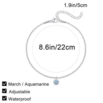 Wellike Silver Ankle Bracelets For Women Waterproof Birthstone Anklets Adjustable Sparkly Chain Silver Plated Stainless Steel Anklet Non Tarnish Jewelry - color: KKWJL185-3