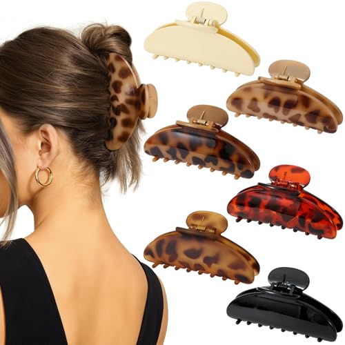 6 Pack Leopard Print Hair Claw Clips for Women Large Non-Slip Celluloid Banana Clips, Tortoise Shell Jaw Barrettes for Thick Hair, Fashion Hair Accessories for Girls Gift - size: Leopard