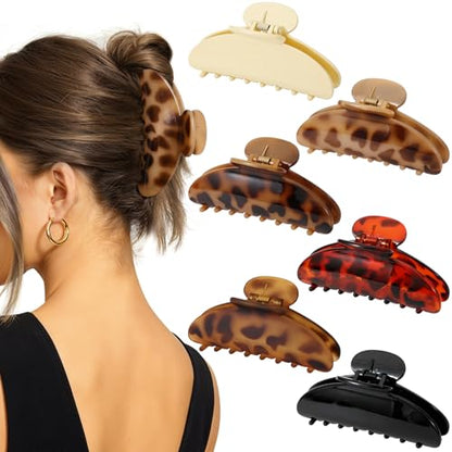 6 Pack Leopard Print Hair Claw Clips for Women Large Non-Slip Celluloid Banana Clips, Tortoise Shell Jaw Barrettes for Thick Hair, Fashion Hair Accessories for Girls Gift - size: Leopard