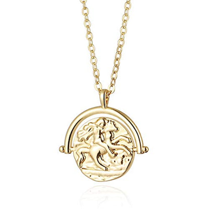 Aobei Pearl 18K Gold Plated Moon Star Lion Evil Eye Love Heart Cross Pendant Necklace Medallion Paperclip Chian Choker Layering Jewery for Women - color: Golden Horse Rider