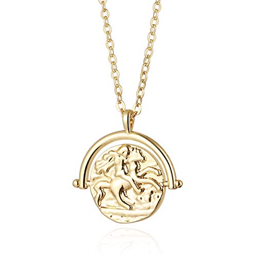 Aobei Pearl 18K Gold Plated Moon Star Lion Evil Eye Love Heart Cross Pendant Necklace Medallion Paperclip Chian Choker Layering Jewery for Women - color: Golden Horse Rider